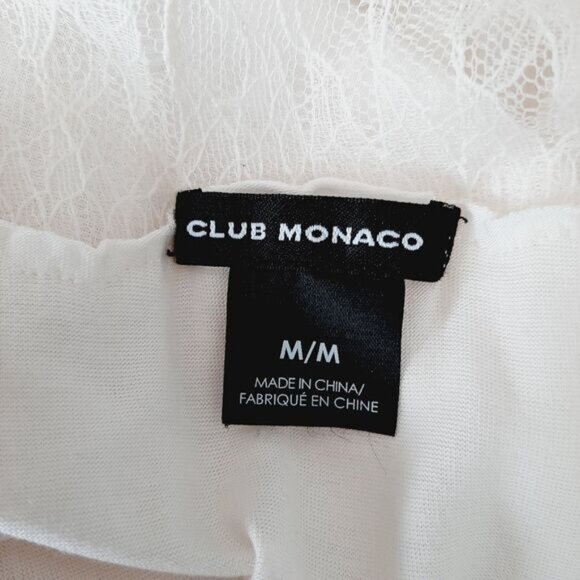 CLUB MONACO Shoulder Lace Applique V-Neck Tee White Sz M Flawed - Picture 10 of 12